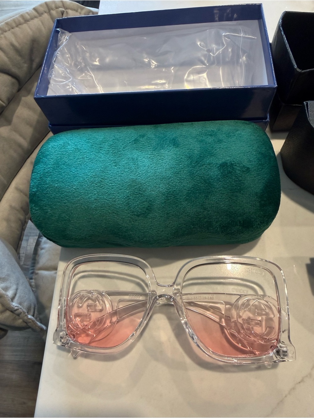 Transparent Frame Sunglasses with Pink Lenses